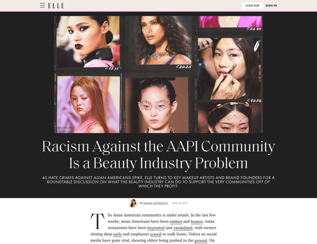 Elle digital article about racism against the AAPI community