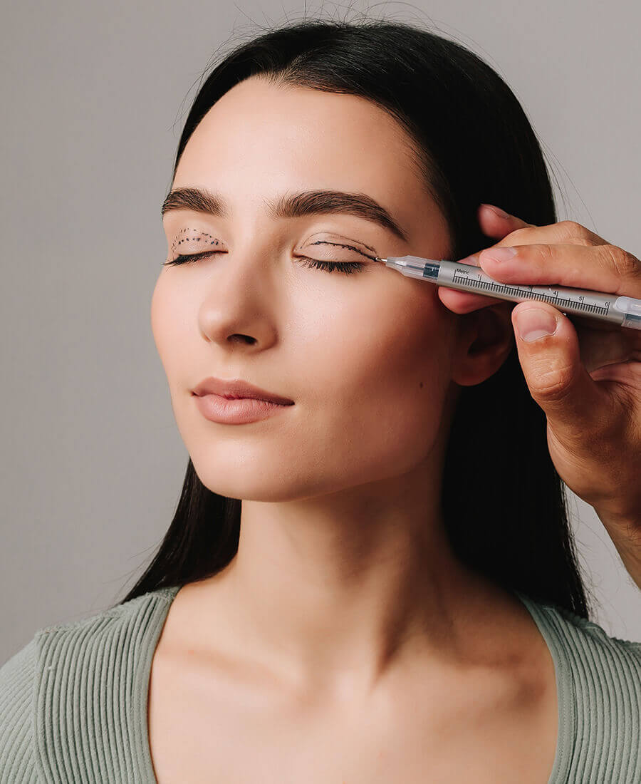 Woman preparing for an eye lift procedure