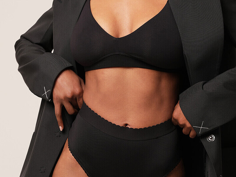 Woman in black underwear