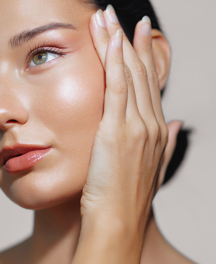 Up close of a young woman with smooth skin